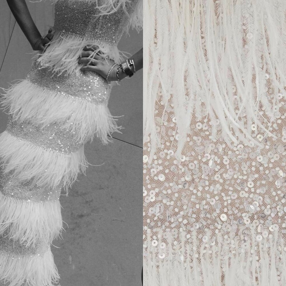 Rachel Gilbert Sequin & Feather Designer Dress - Picture 2 of 4